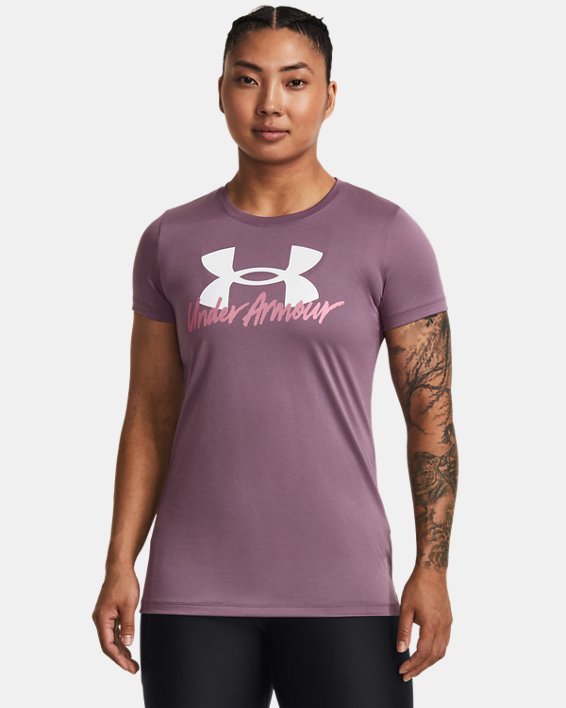 女士UA Tech™ Graphic短袖T恤 in Purple image number 0